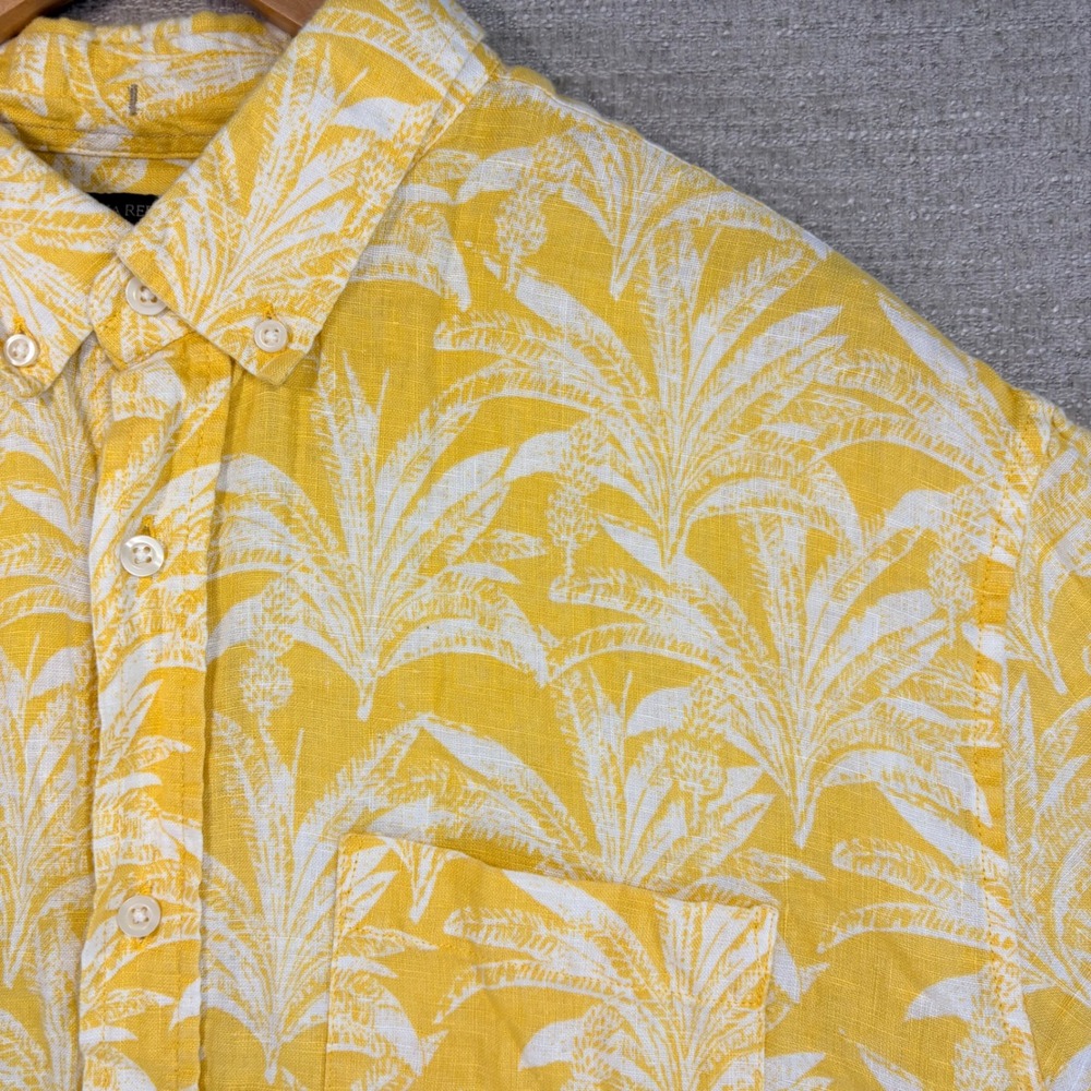 Banana Republic Mens Castello 100% Linen Shirt Yellow Tropical‎ Hawaiian XL TALL